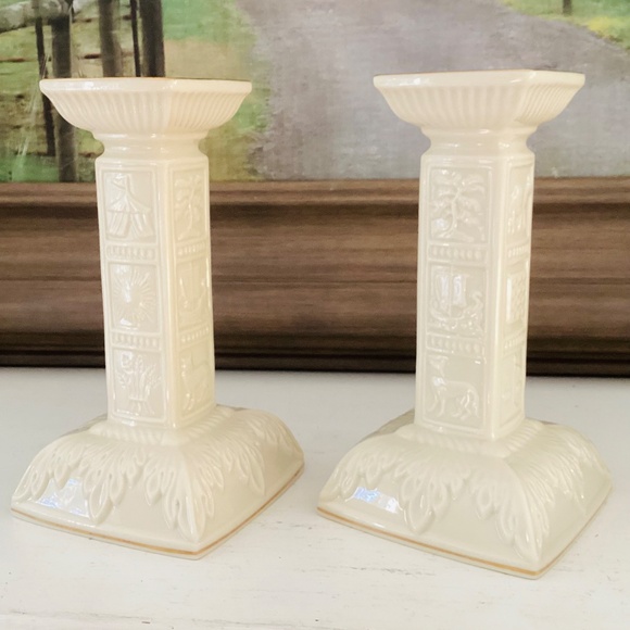 Set of 2 LENOX JUDAIC SABBATH CANDLE HOLDERS Porcelain 22K Gold Gilt 12 Tribes - Picture 4 of 11